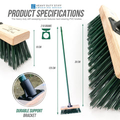 11" Green Stiff Hard Synthetic PVC Bristle Broom and Screw Fit Metal Handle