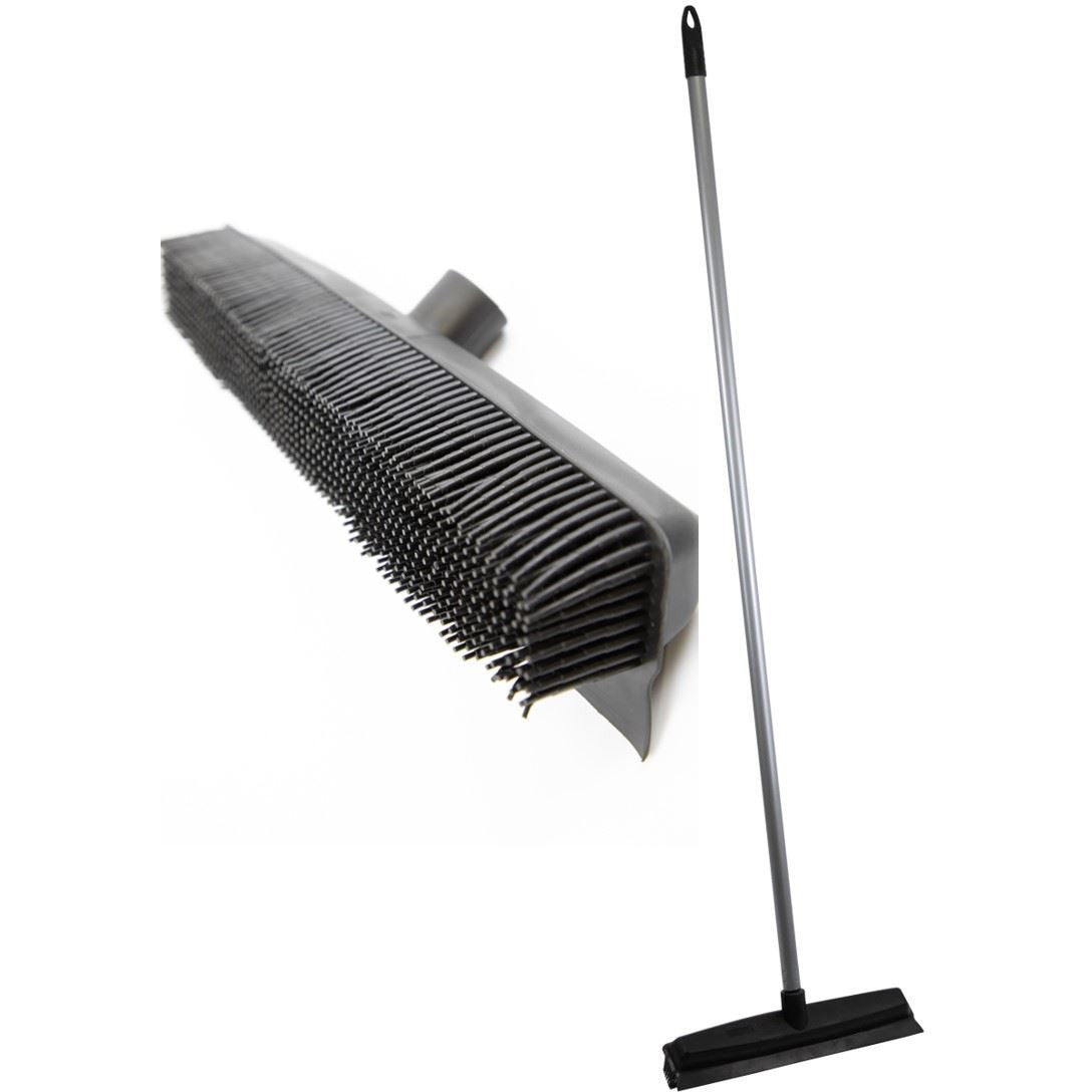 Rubber Bristle Broom Brush with Solid 1.2m Metal Handle Ideal for Dog & Cat Hair Removal - The Dustpan and Brush Store