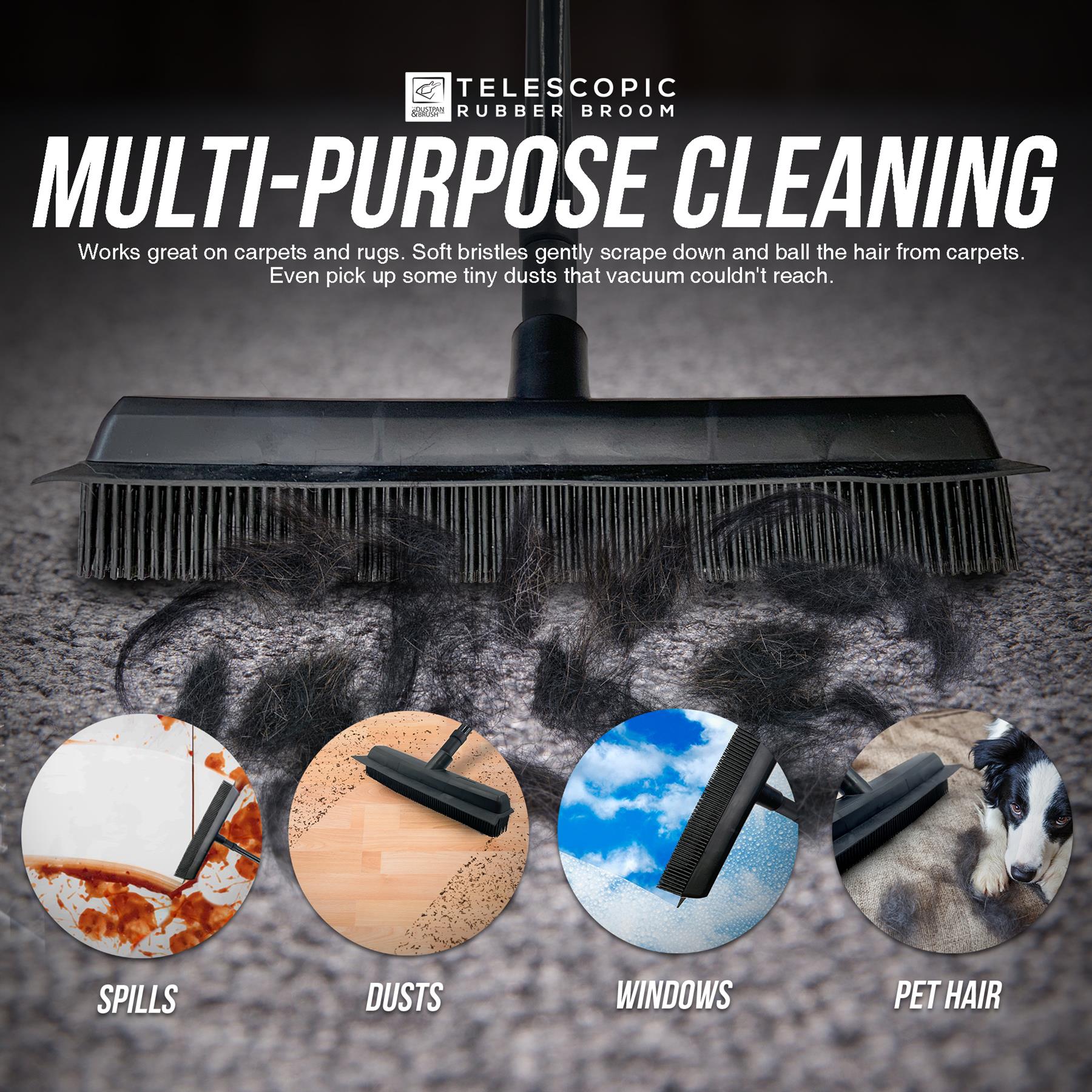 Rubber Broom Indoor Rubber Bristle Soft Sweeping Brush with Extending Handle - The Dustpan and Brush Store