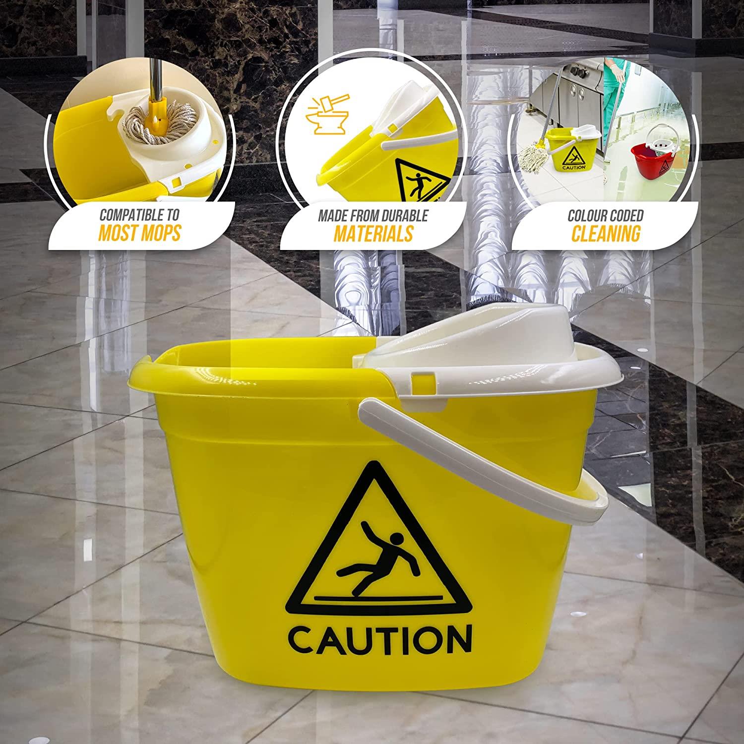 Colour Coded Yellow/White Caution Warning Mop Bucket