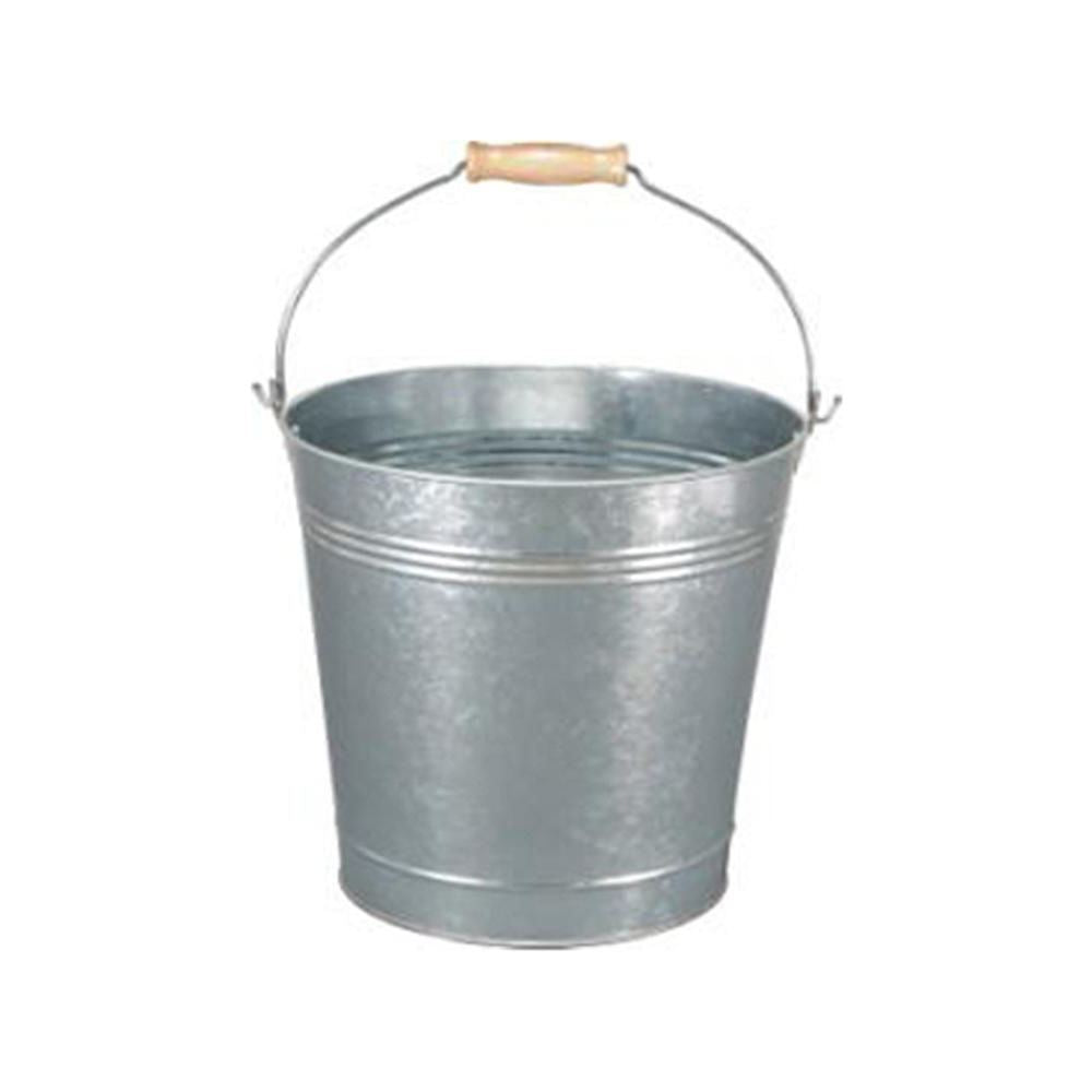 15 Litre Galvanised Steel Metal Bucket with Wooden Handle