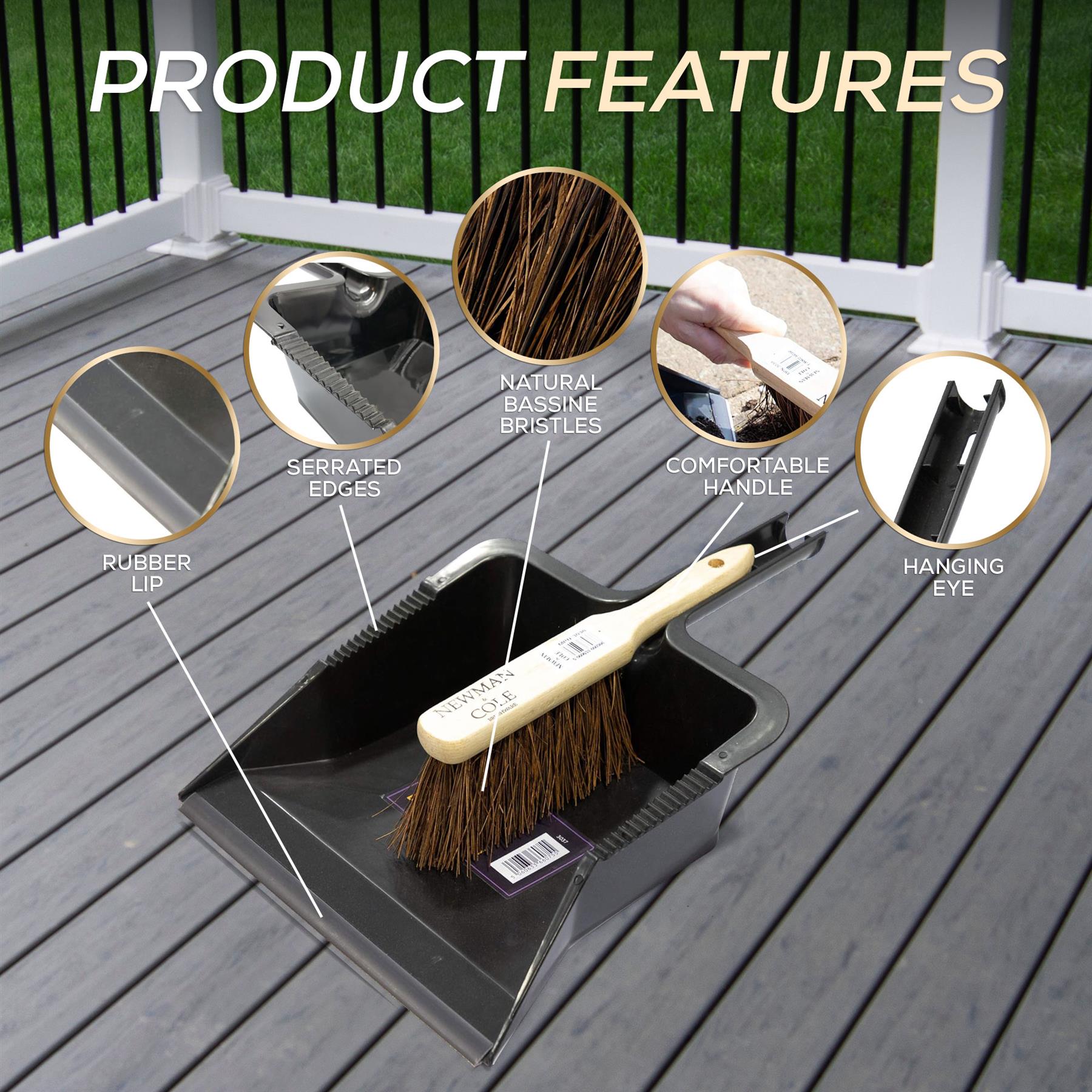 Newman and Cole Large Outdoor Garden Dustpan and Stiff Hand Brush Set - The Dustpan and Brush Store