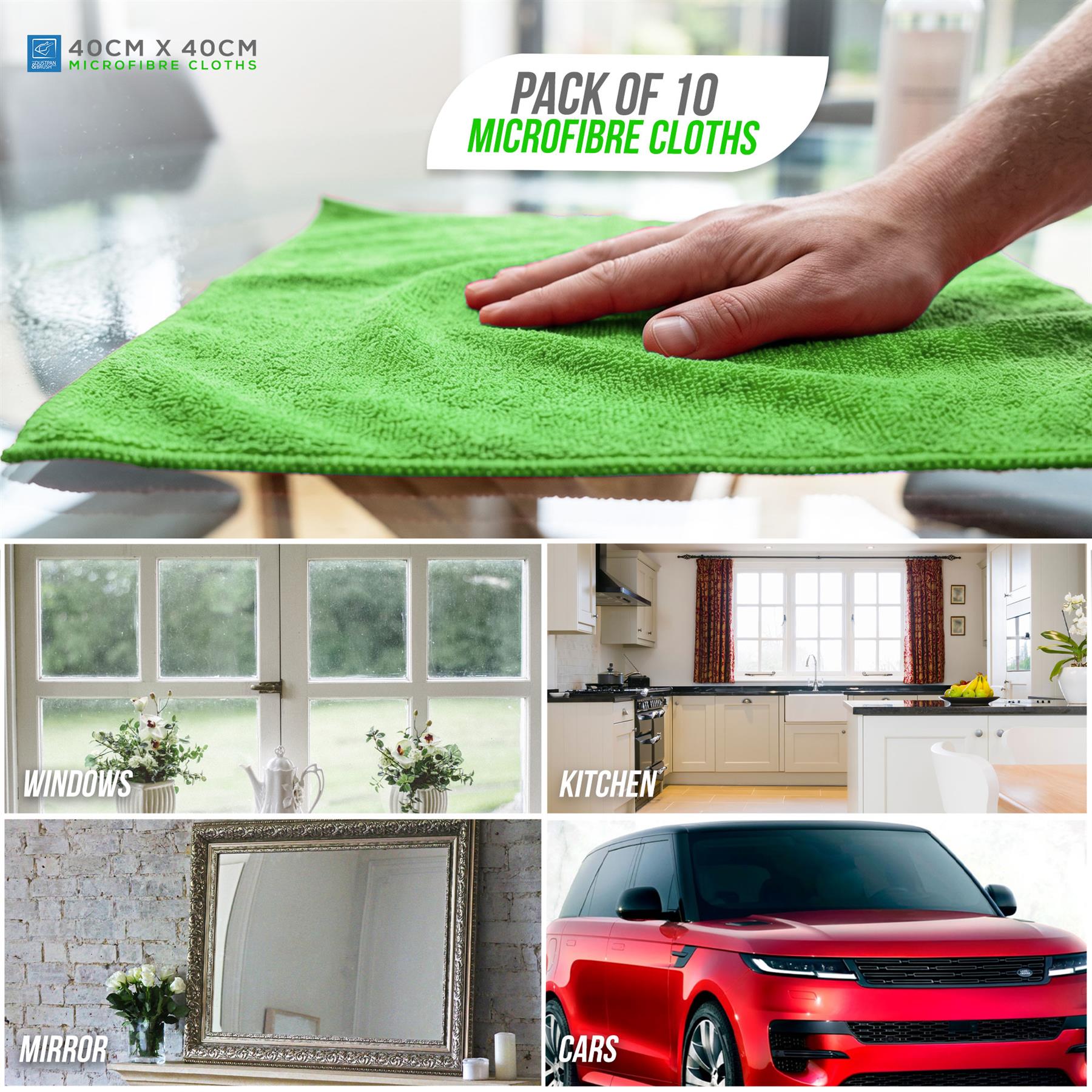 Green Microfibre Cleaning Cloths | Pack of 10
