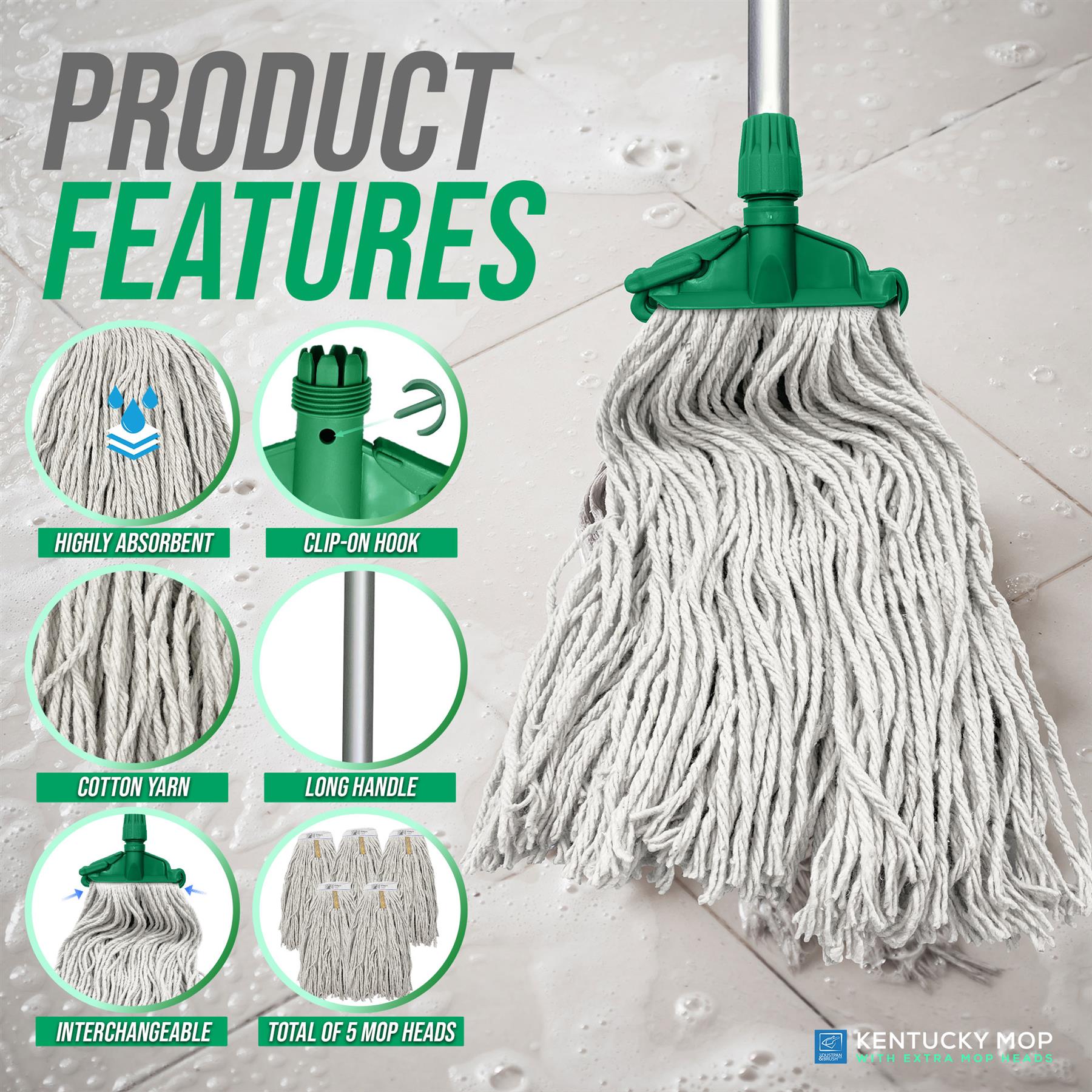 TDBS Green Kentucky Mop Set - 5 Heads