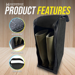 Large Boot Bag for Wellies & Walking Boots product features, a water resistant, sturdy bag with a carry handle 