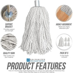 Cotton Mop with Galvanised Socket Fitting - 14 PY - Pack of 5