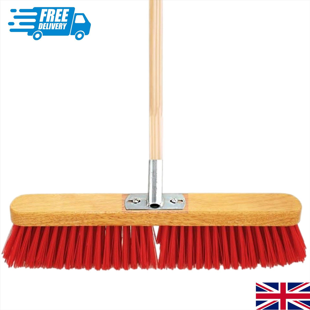 18" PVC Heavy Duty Yard Brush with Metal Bracket and Wooden Handle