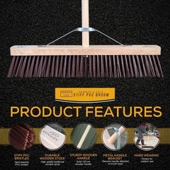 24" Newman & Cole Stiff PVC Broom with Metal Stay & Wooden Handle product features 