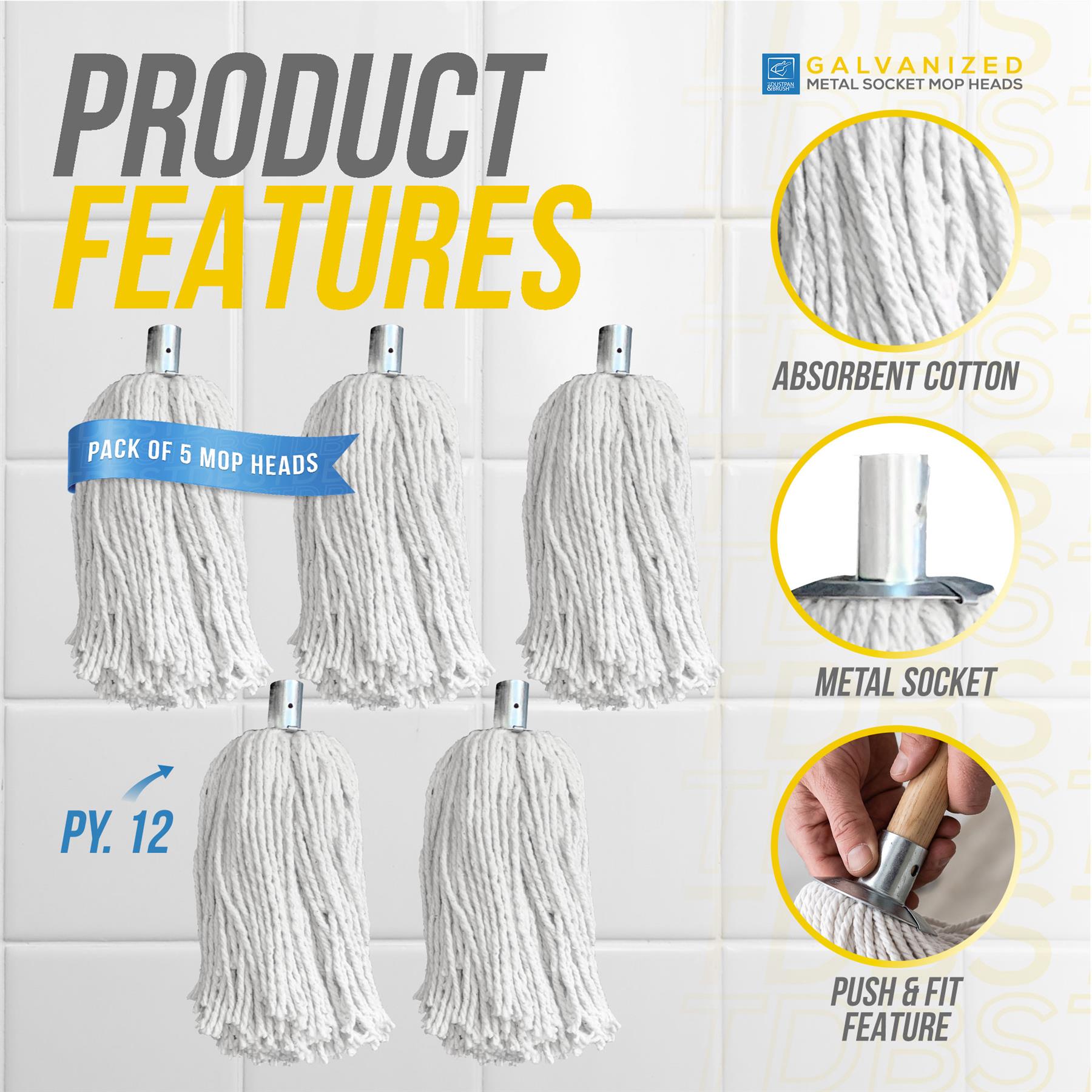 Cotton Mop with Galvanised Socket Fitting - 12 PY - Pack of 5