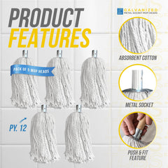 Cotton Mop with Galvanised Socket Fitting - 12 PY - Pack of 5
