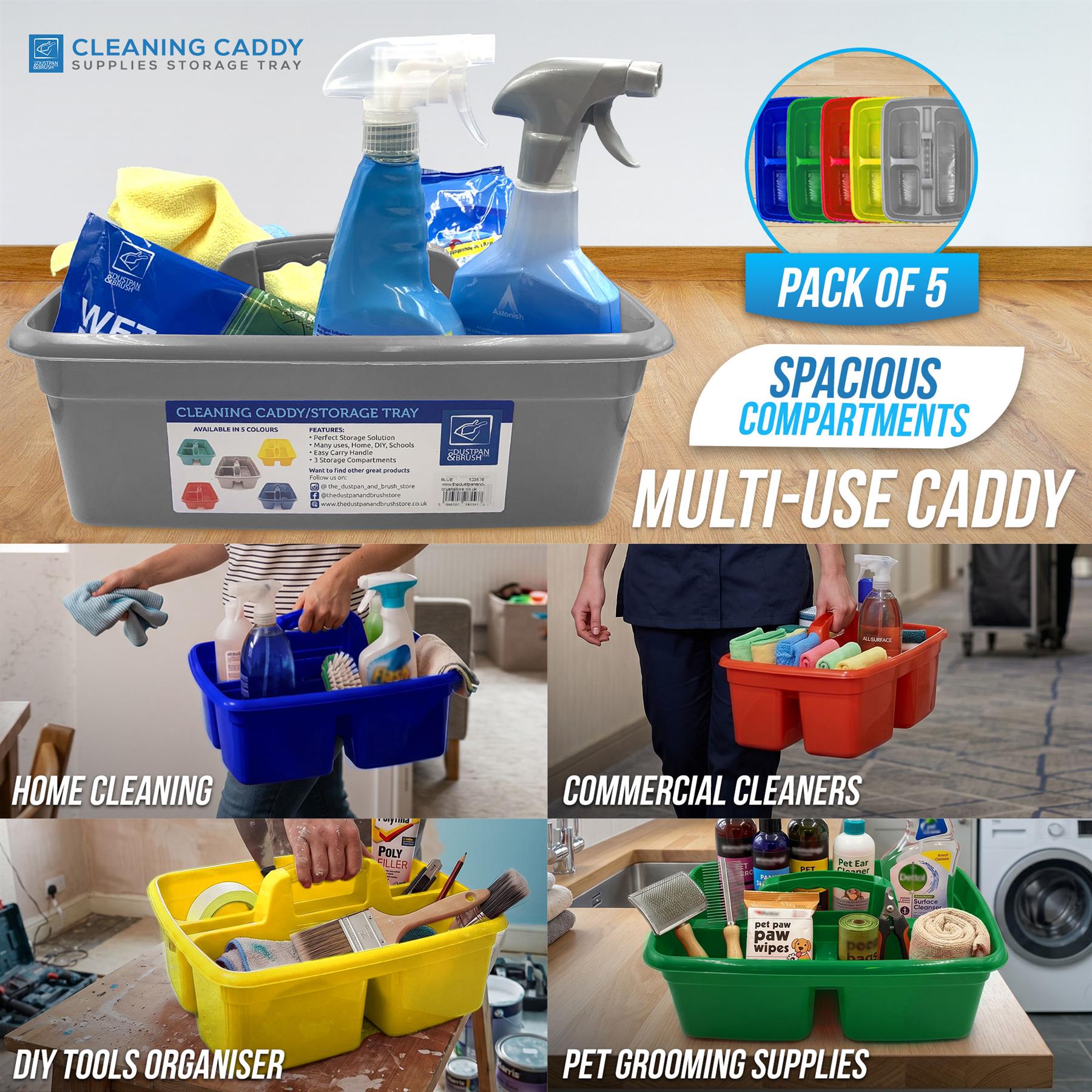 Cleaning Caddy Storage Trays with Handles – Pack of 5
