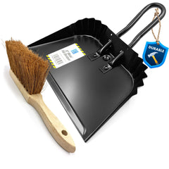 12" Metal Iron Flat Dustpan with Soft Hand Brush