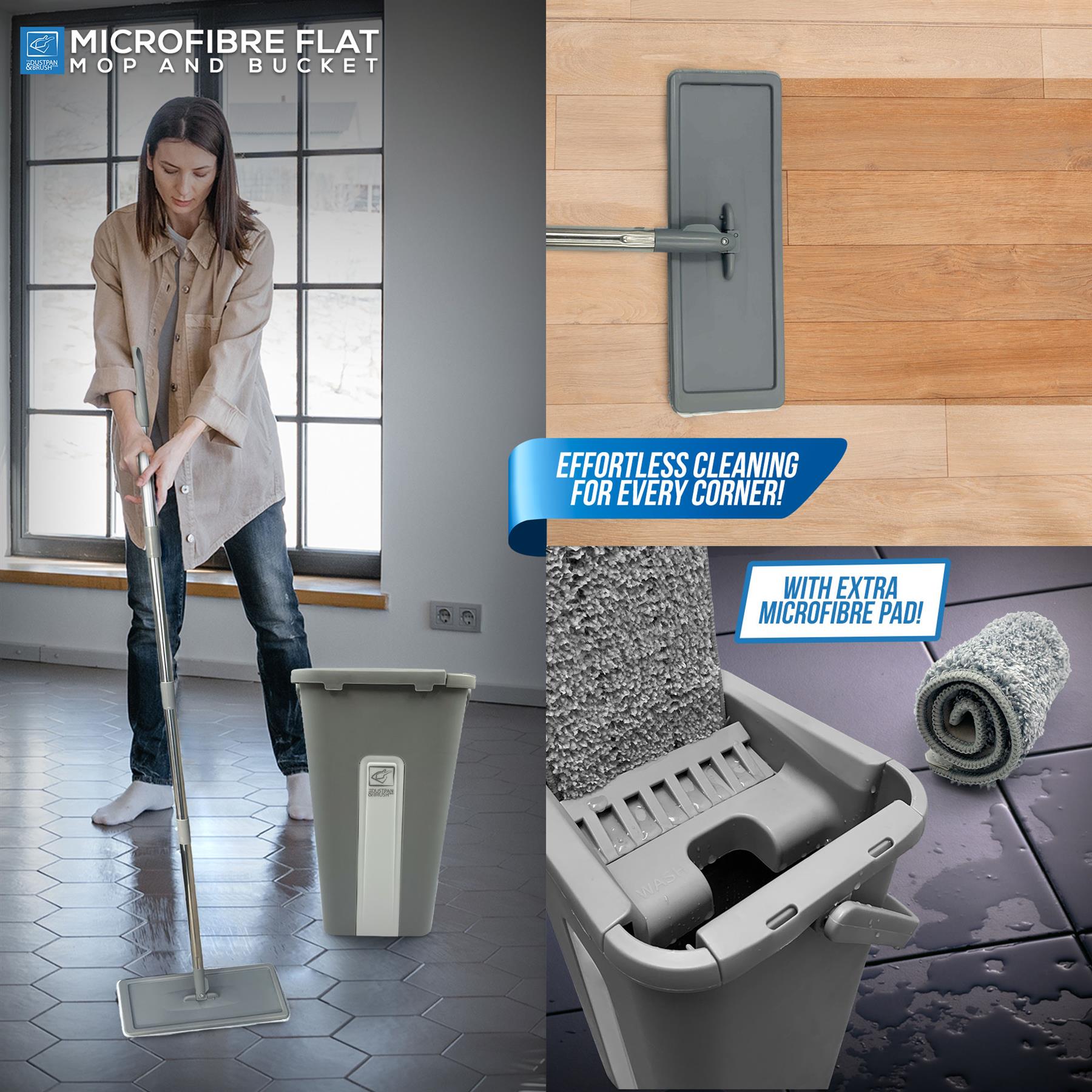 Magic Wash & Dry Flat Mop and Bucket Set – Compact Floor Cleaning - The Dustpan and Brush Store