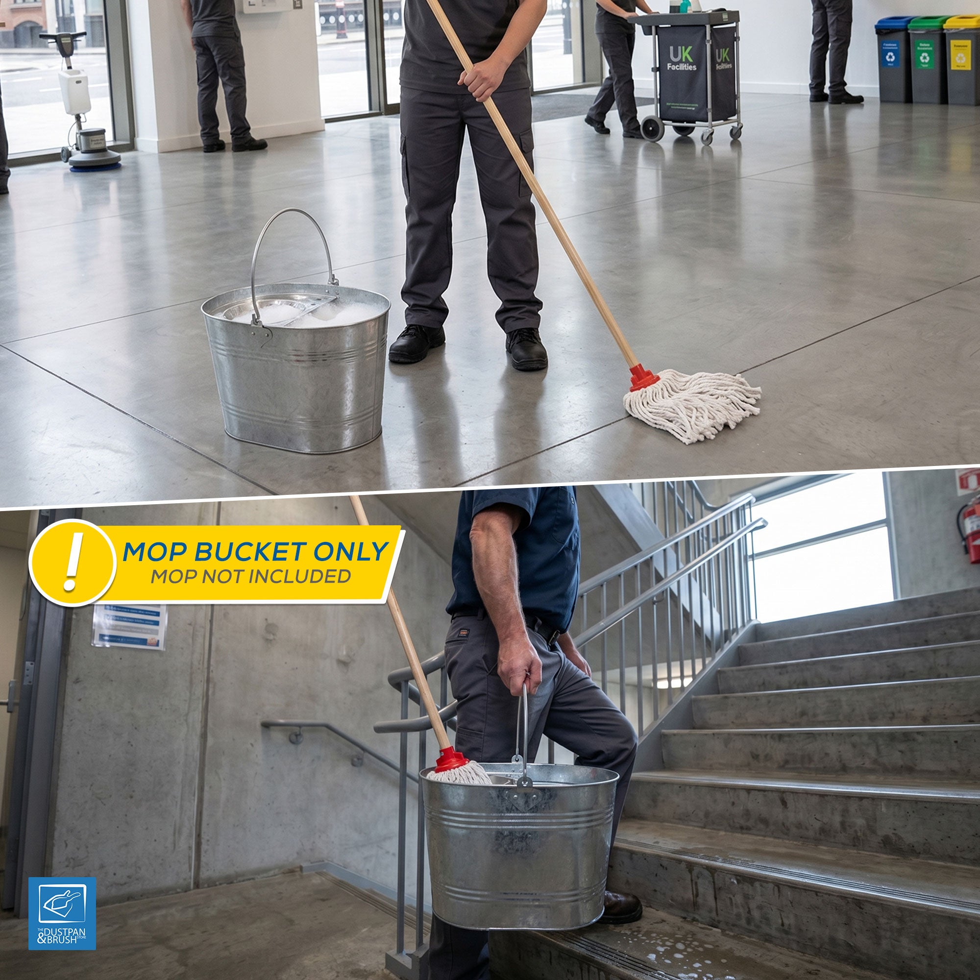 13L Galvanised Metal Mop Bucket – Traditional Steel Bucket - The Dustpan and Brush Store