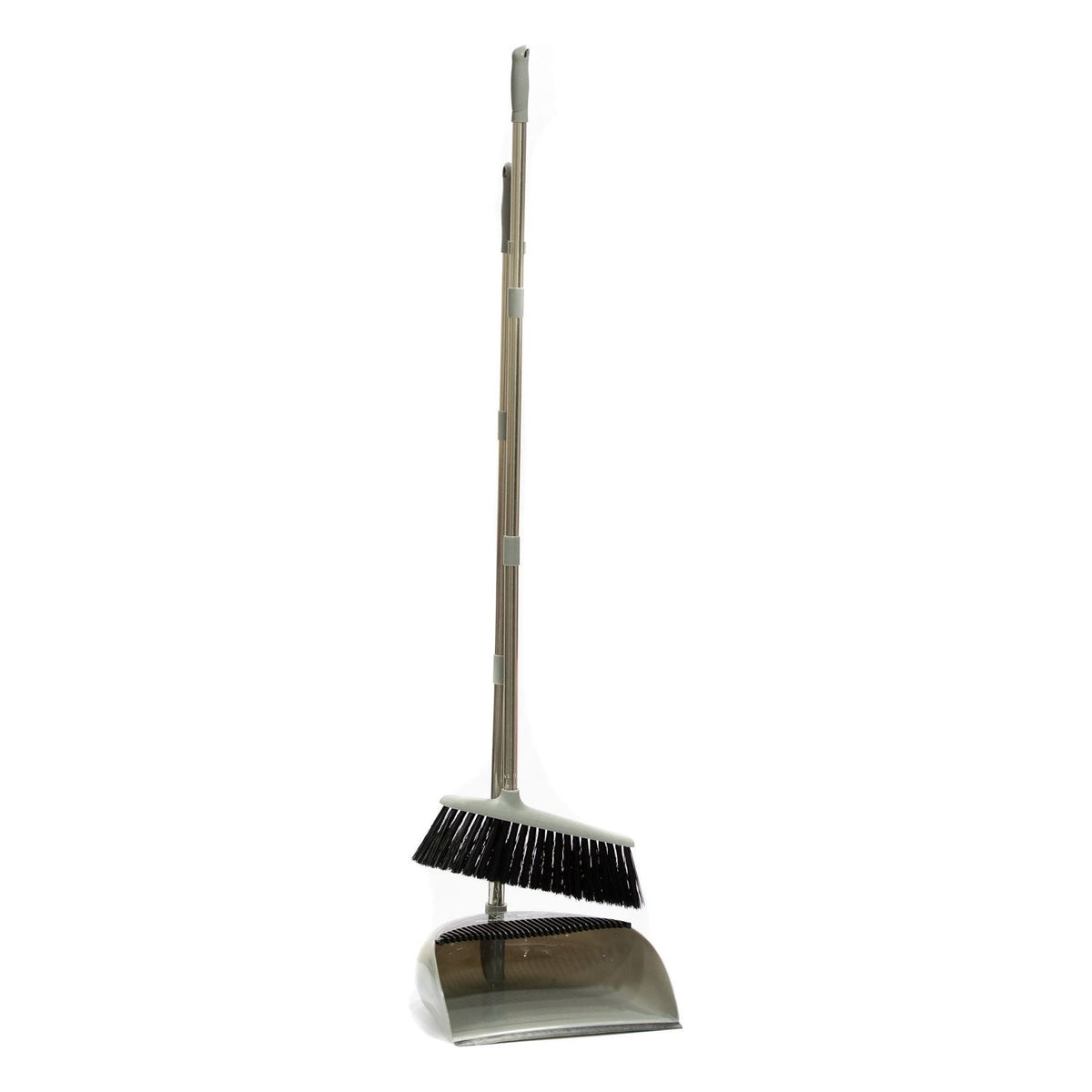 Long Multi Section Handle Dustpan and Brush Set - Grey