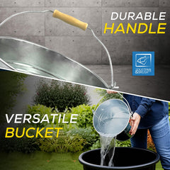 10 Litre Galvanised Steel Metal Bucket with Wooden Handle
