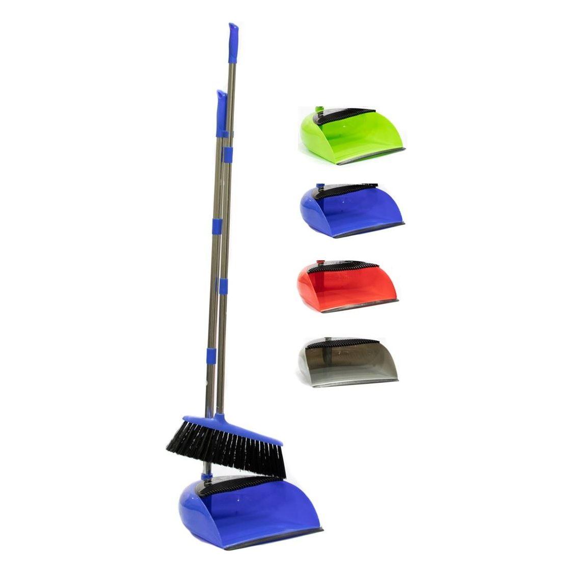 Long Multi Section Handle Dustpan and Brush Set - Blue