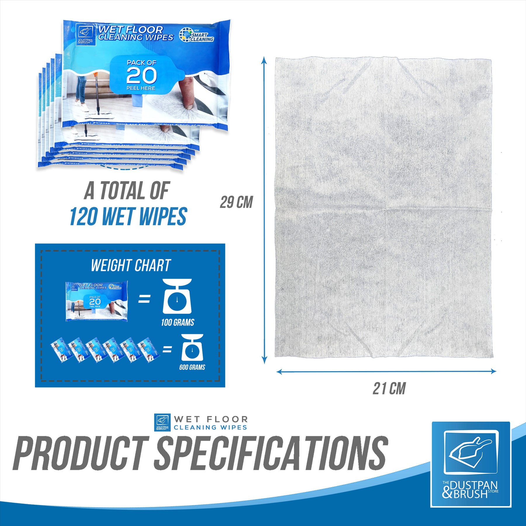 120 Wet Floor Cleaning Wipes - 6 Packs of 20