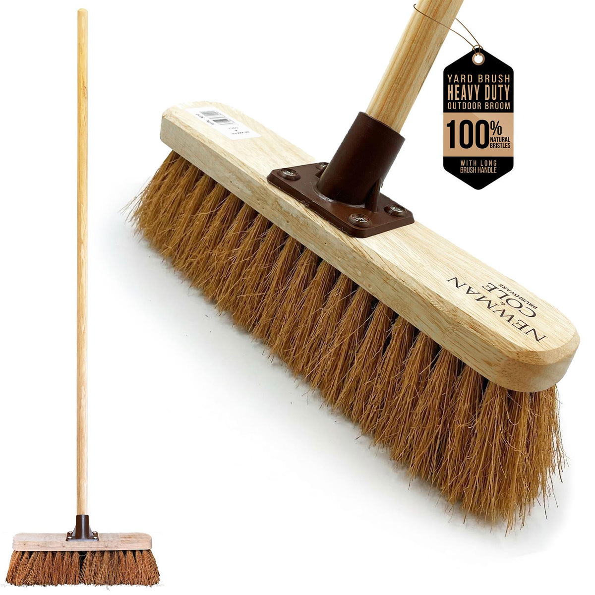 12" Newman & Cole Natural Coco Broom with Wooden Handle - The Dustpan and Brush Store