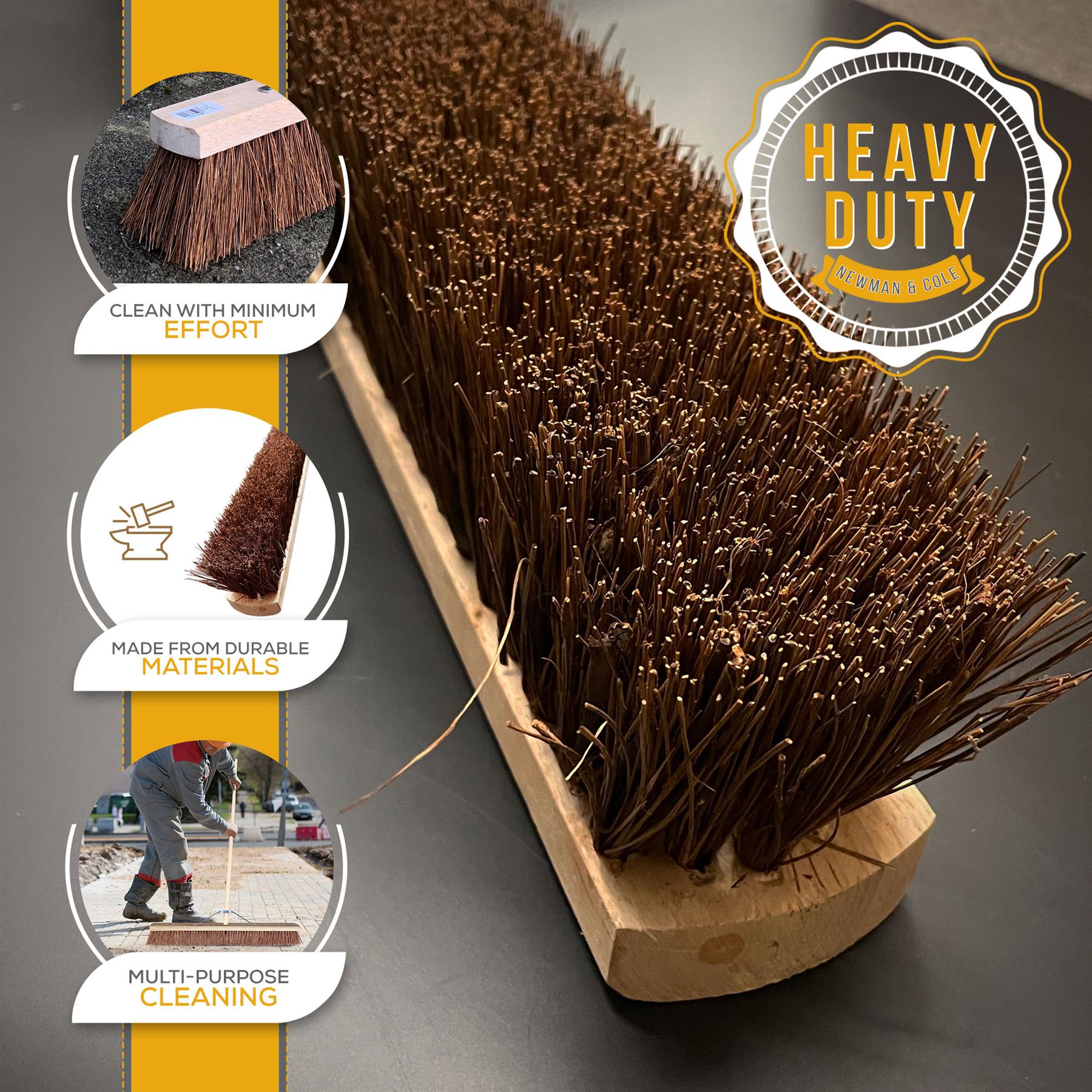 36" Newman & Cole Stiff Bassine Broom with Metal Bracket & Handle - The Dustpan and Brush Store