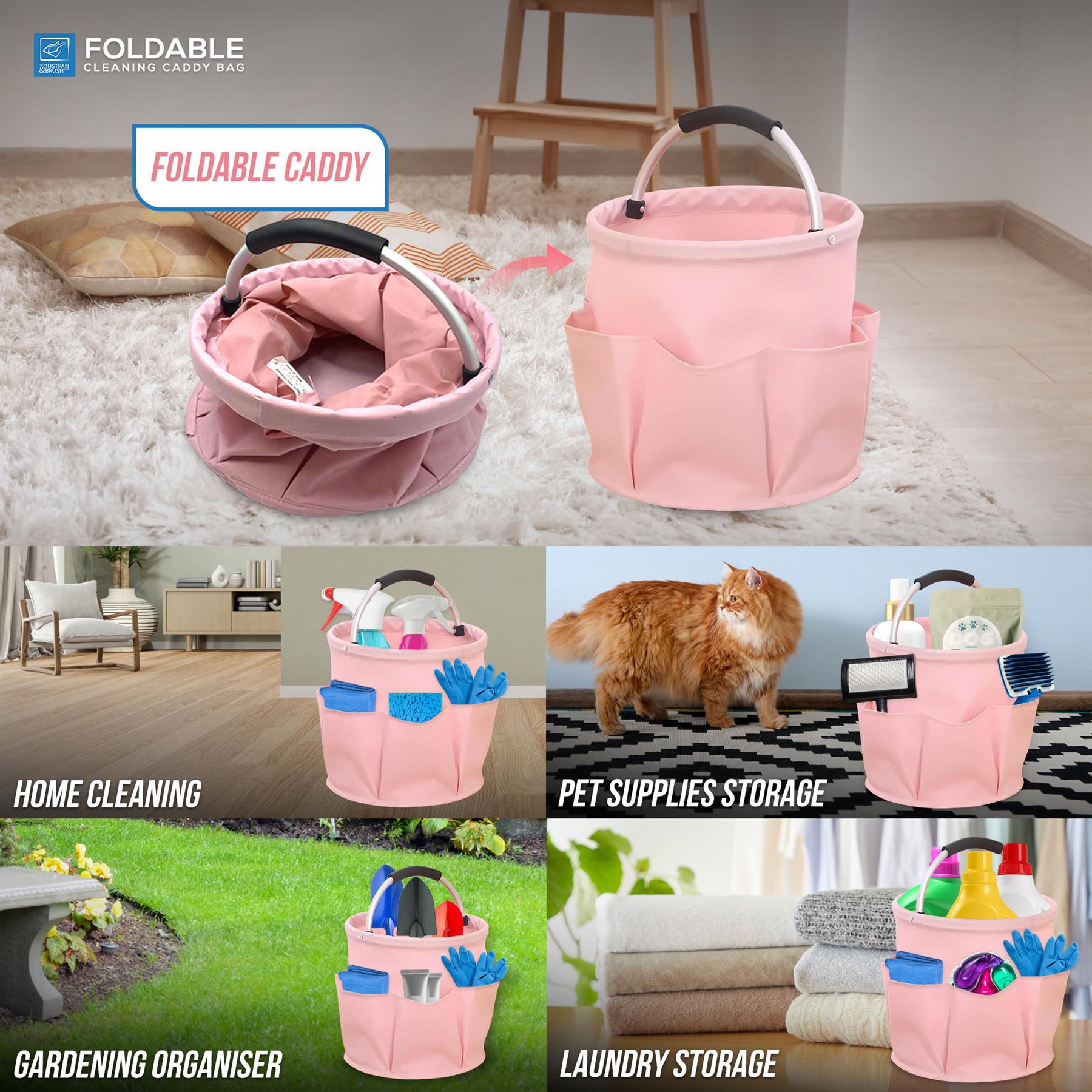 Cleaning Caddy with Handle | Foldable Cleaning Supplies Organiser