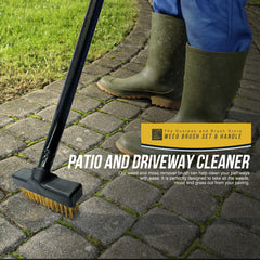 Twin Pack Patio Weed Brush Set and Handle
