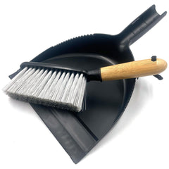 Black Dustpan and Bamboo Hand Brush Set