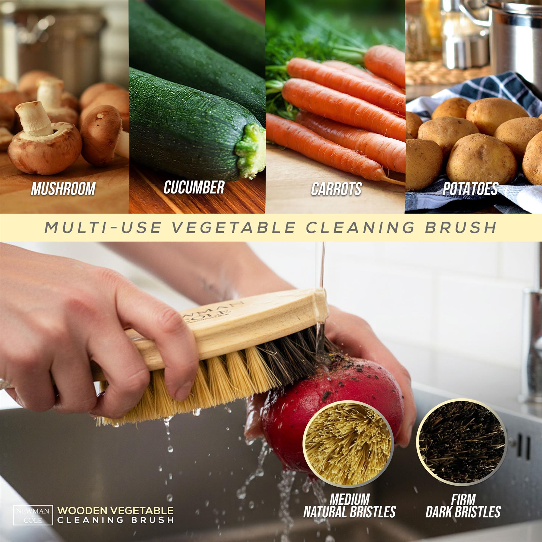 Newman and Cole Vegetable Cleaning Brush | Dual Bristles