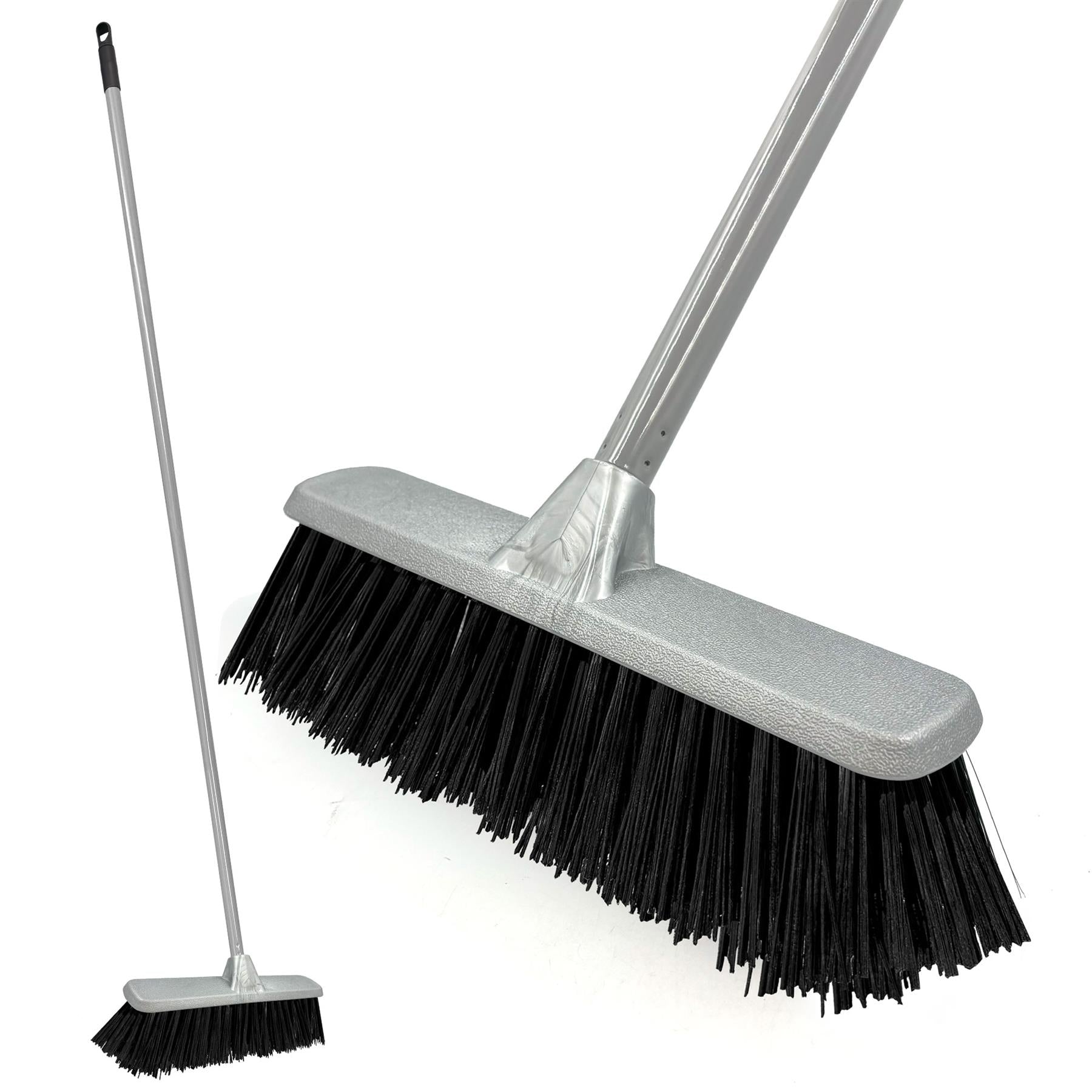 Silver Indoor Stiff Sweeping Brush Head and Handle Kitchen Broom Floor Sweeper - The Dustpan and Brush Store