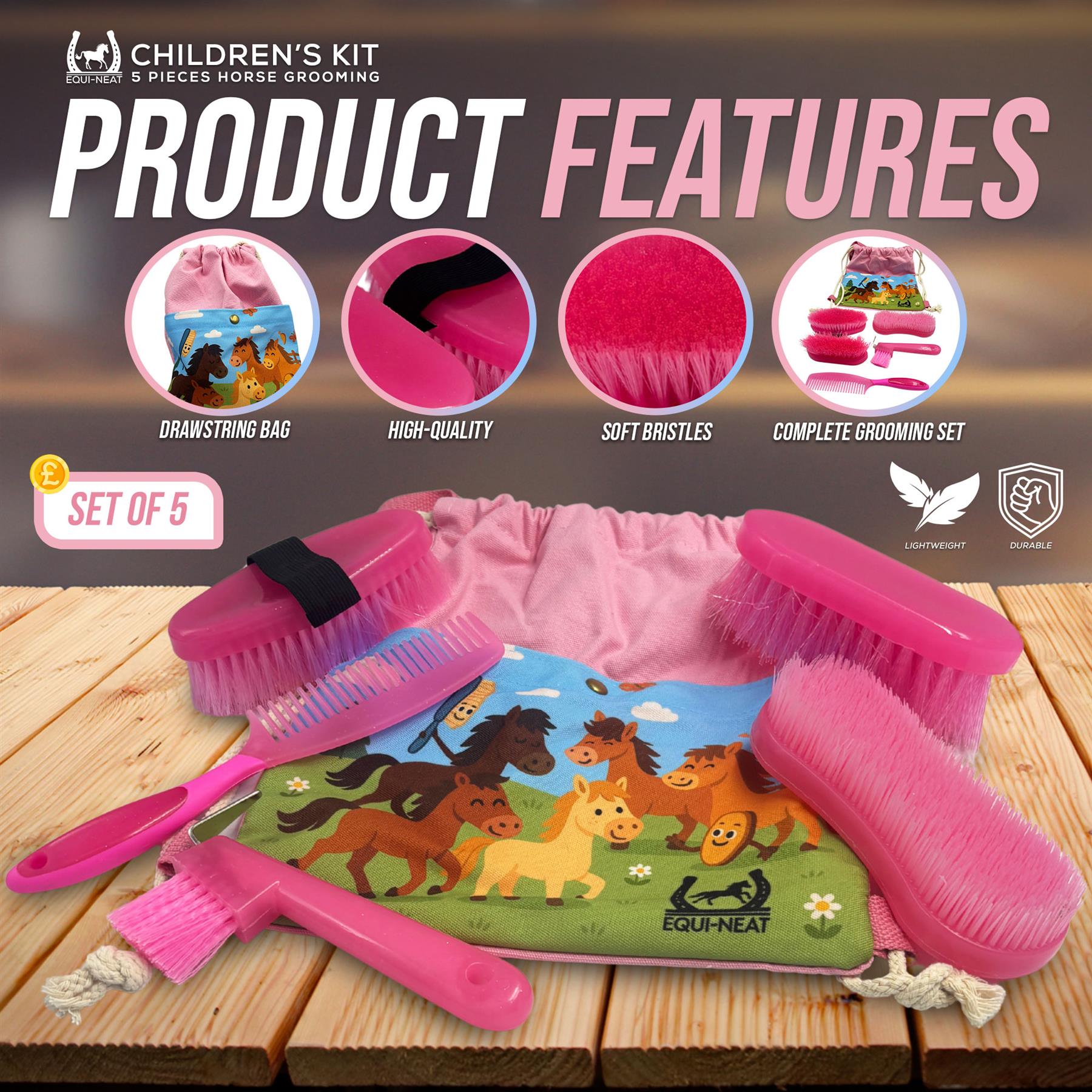 Equi-Neat Childrens Horse Grooming Kit Pink