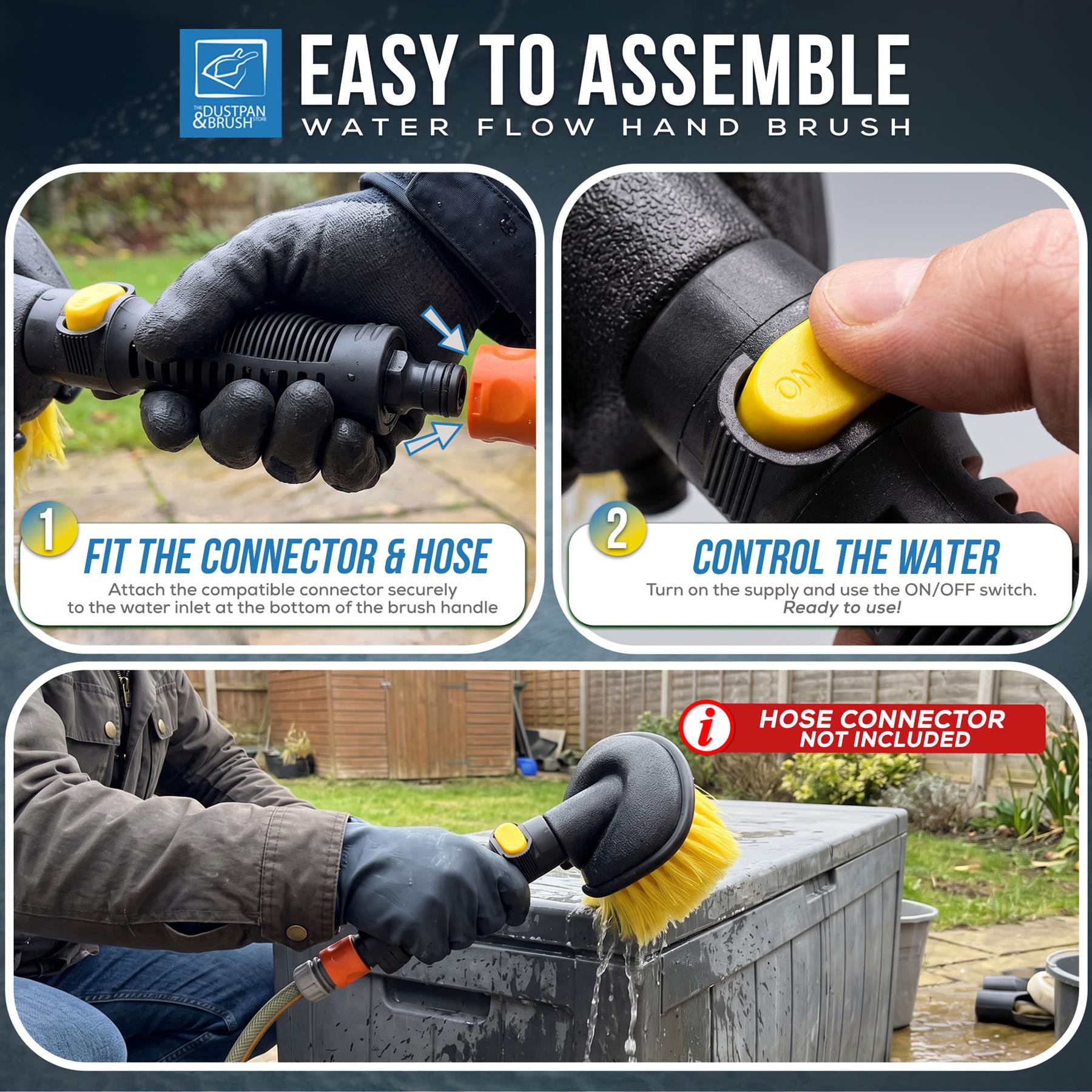 Water-Fed Hand Brush with On/Off Water Control