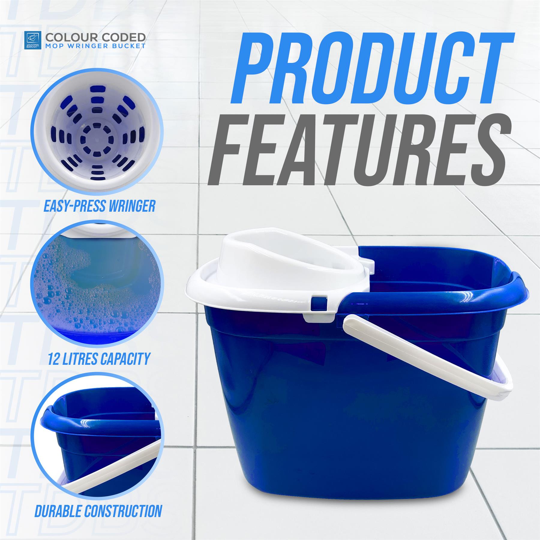 12L Mop Bucket with Wringer - Blue Green Red Yellow Grey