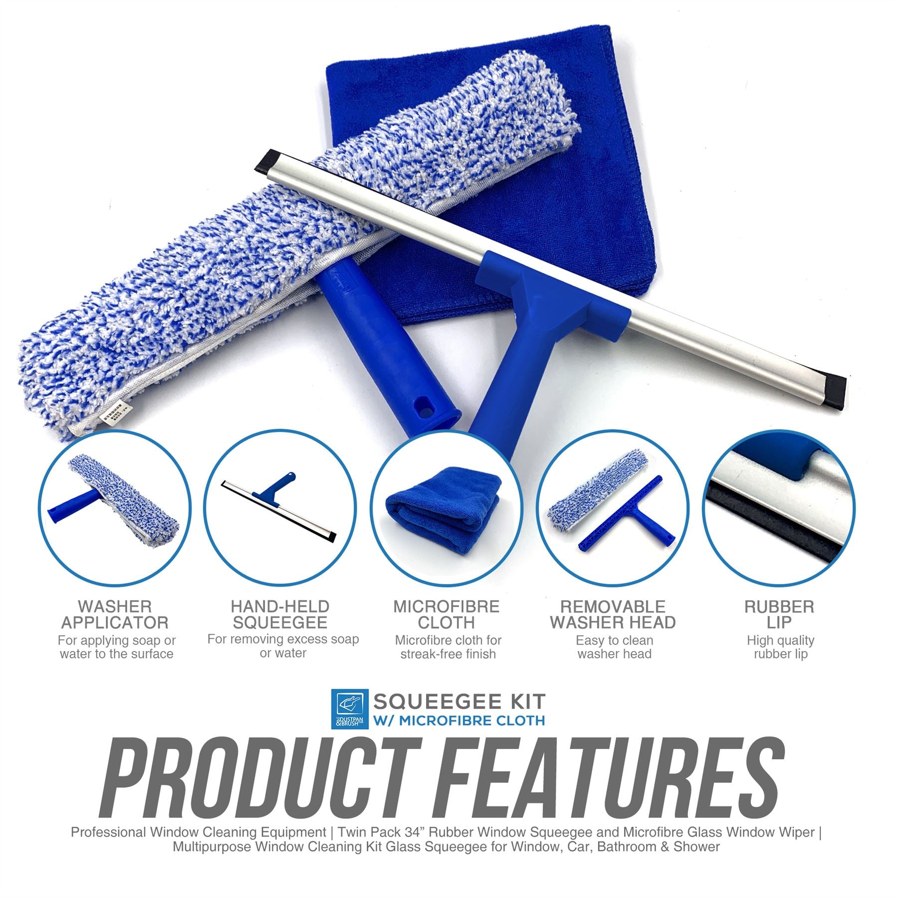 Window Cleaning Squeegee & Applicator Kit with Microfibre Cloth