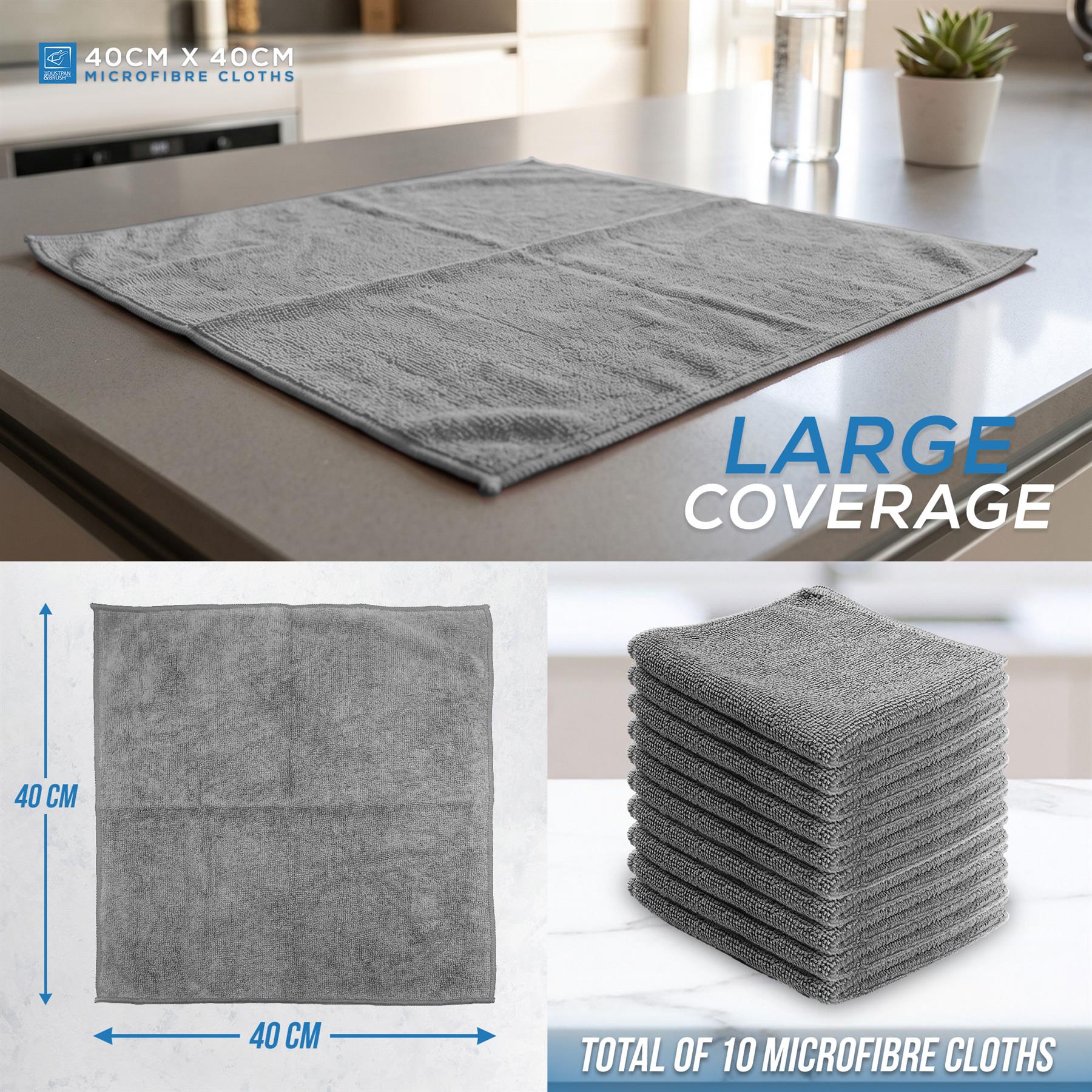 Grey Microfibre Cleaning Cloths – Pack of 10 Reusable 40 x 40cm