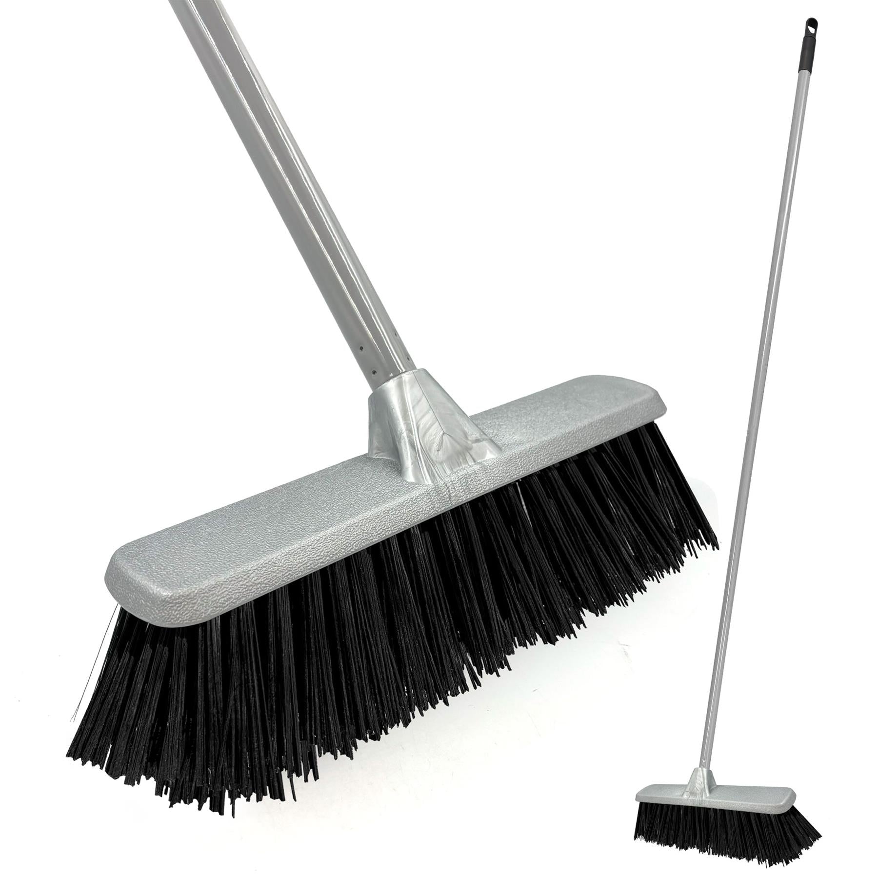 Silver Indoor Stiff Sweeping Brush Head and Handle Kitchen Broom Floor Sweeper - The Dustpan and Brush Store