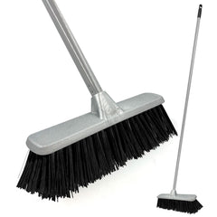 Silver Indoor Stiff Sweeping Brush Head and Handle Kitchen Broom Floor Sweeper - The Dustpan and Brush Store