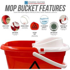 Colour Coded Red/White Caution Warning Mop Bucket