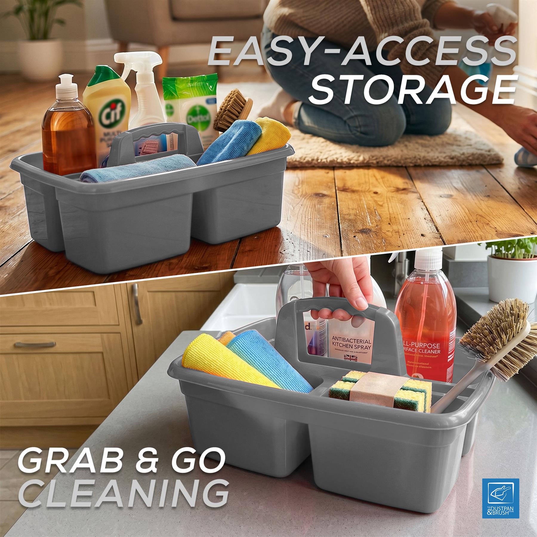 Silver Cleaning Caddy Storage Tray with Carry Handle