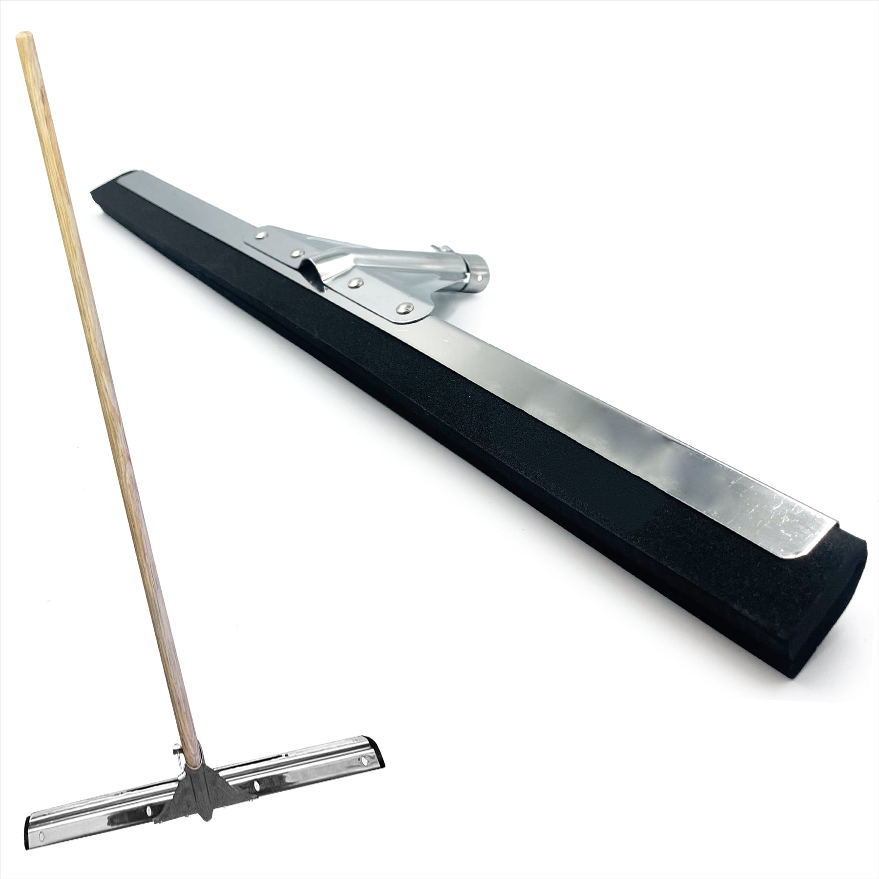 22" Black Foam Floor Squeegee Blade and Wooden Handle