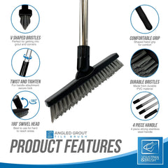 Angled Grout Floor Scrubbing Brush and Stainless Steel Handle