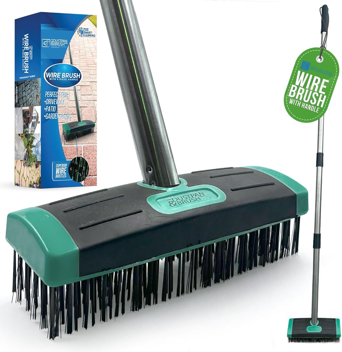 Wire Broom for Moss & Weed Removal | 4pc Long Handle Brush