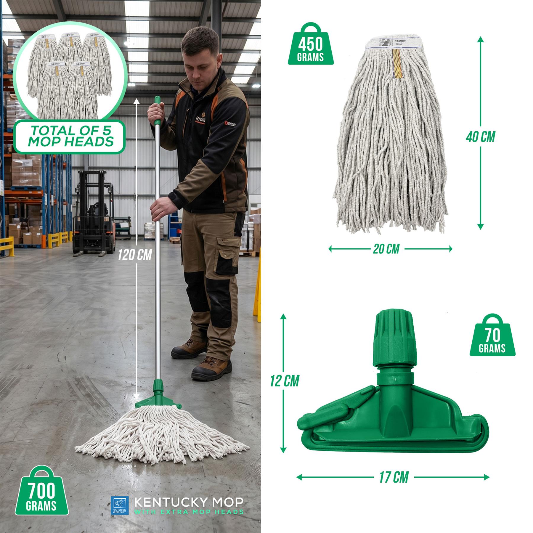 TDBS Green Kentucky Mop Set - 5 Heads