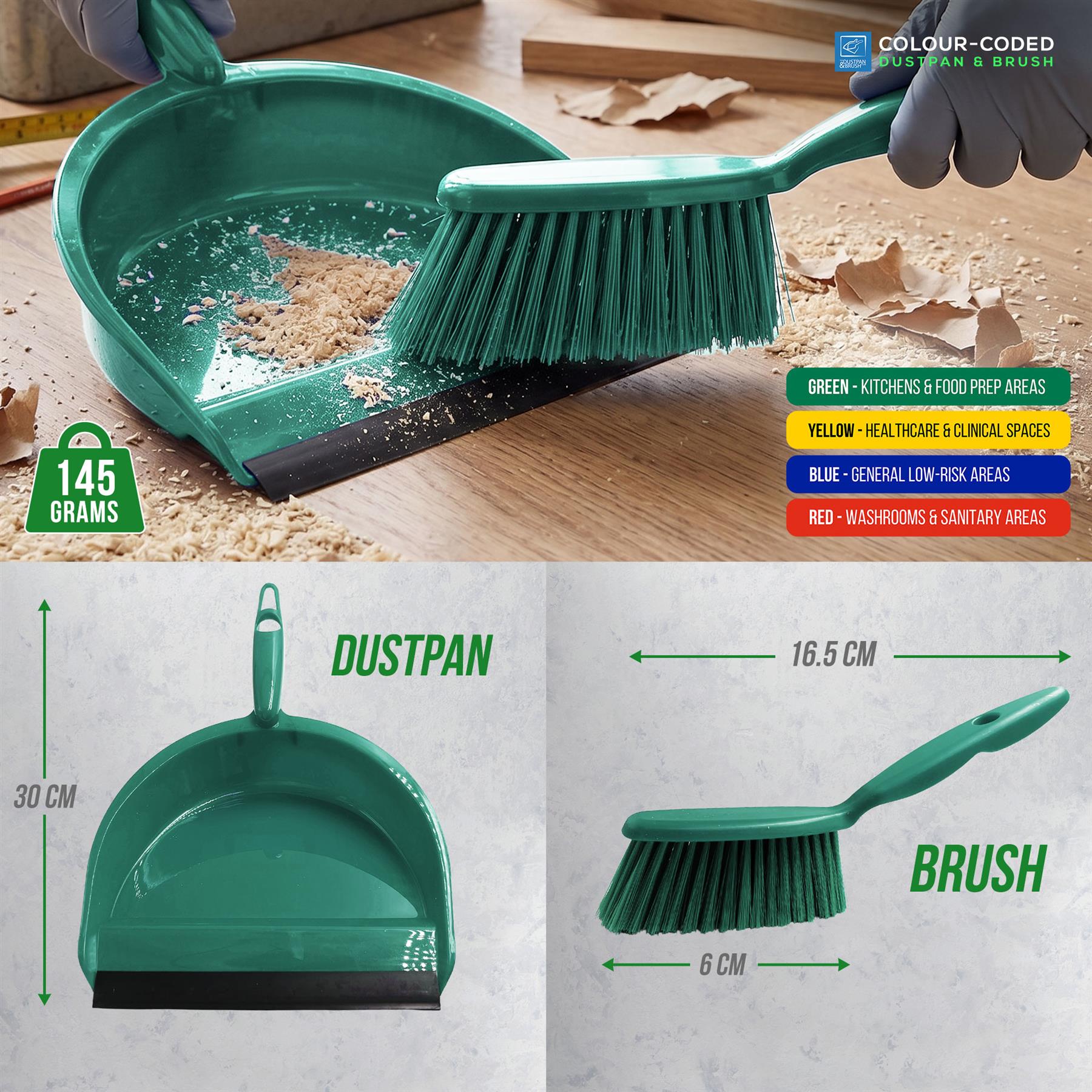 Colour Coded Green Dustpan Set - The Dustpan and Brush Store