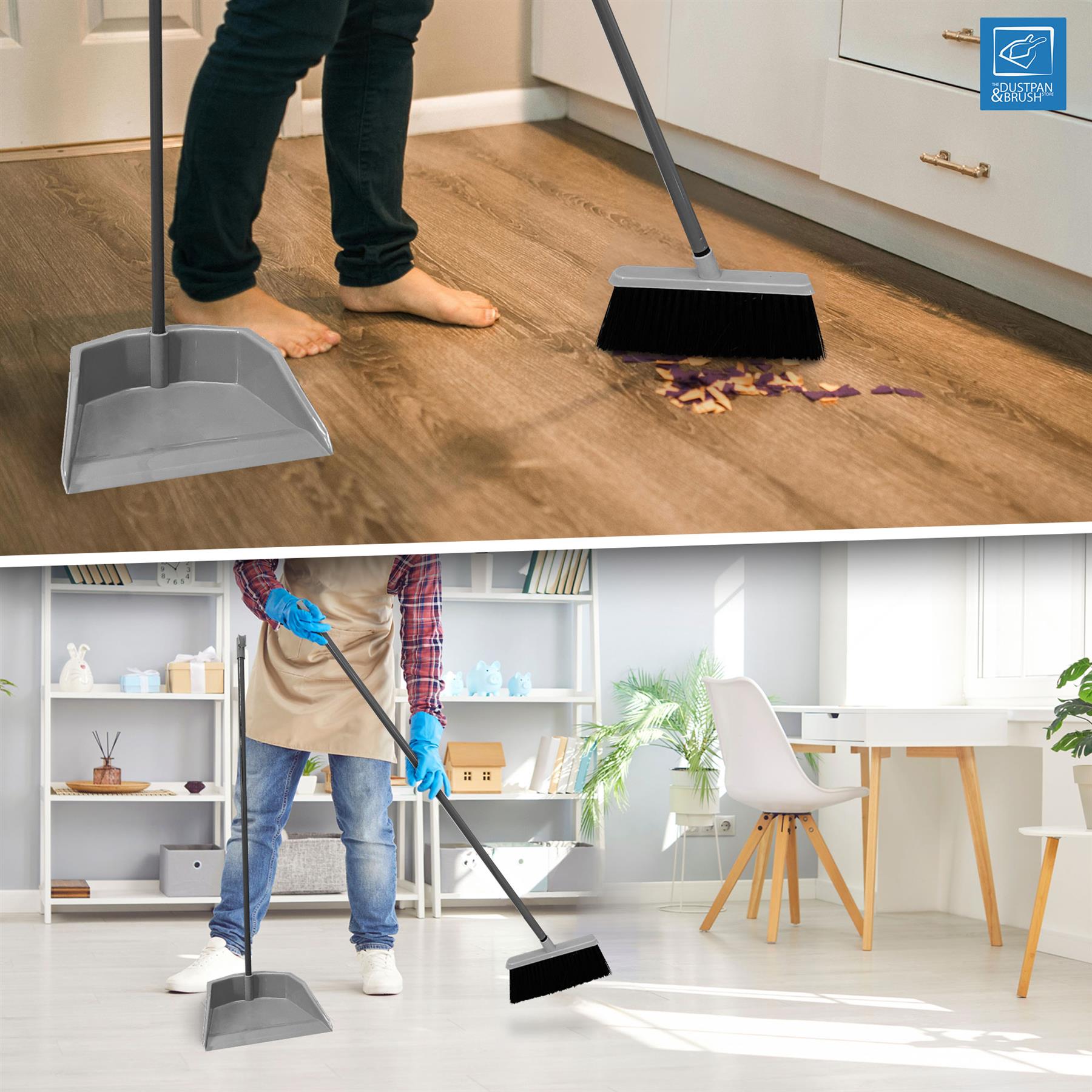 Long Handled Dustpan and Brush Set | Grey Upright Dustpan