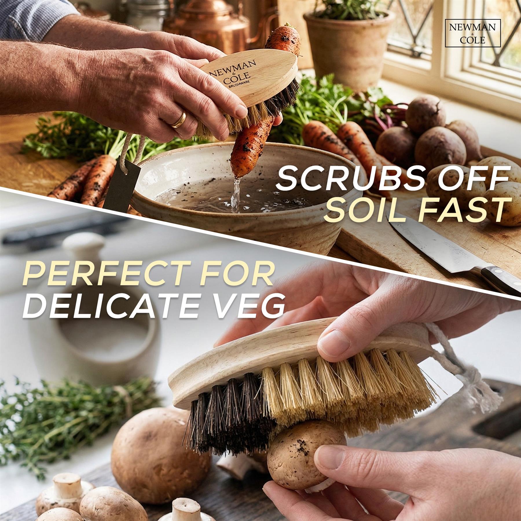 Newman and Cole Vegetable Cleaning Brush | Dual Bristles