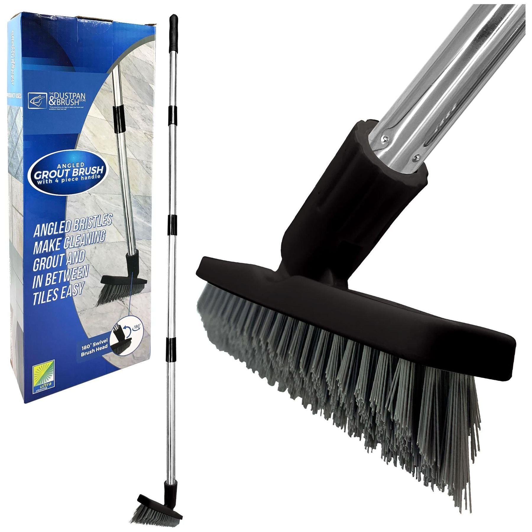 Angled Grout Floor Scrubbing Brush and Stainless Steel Handle