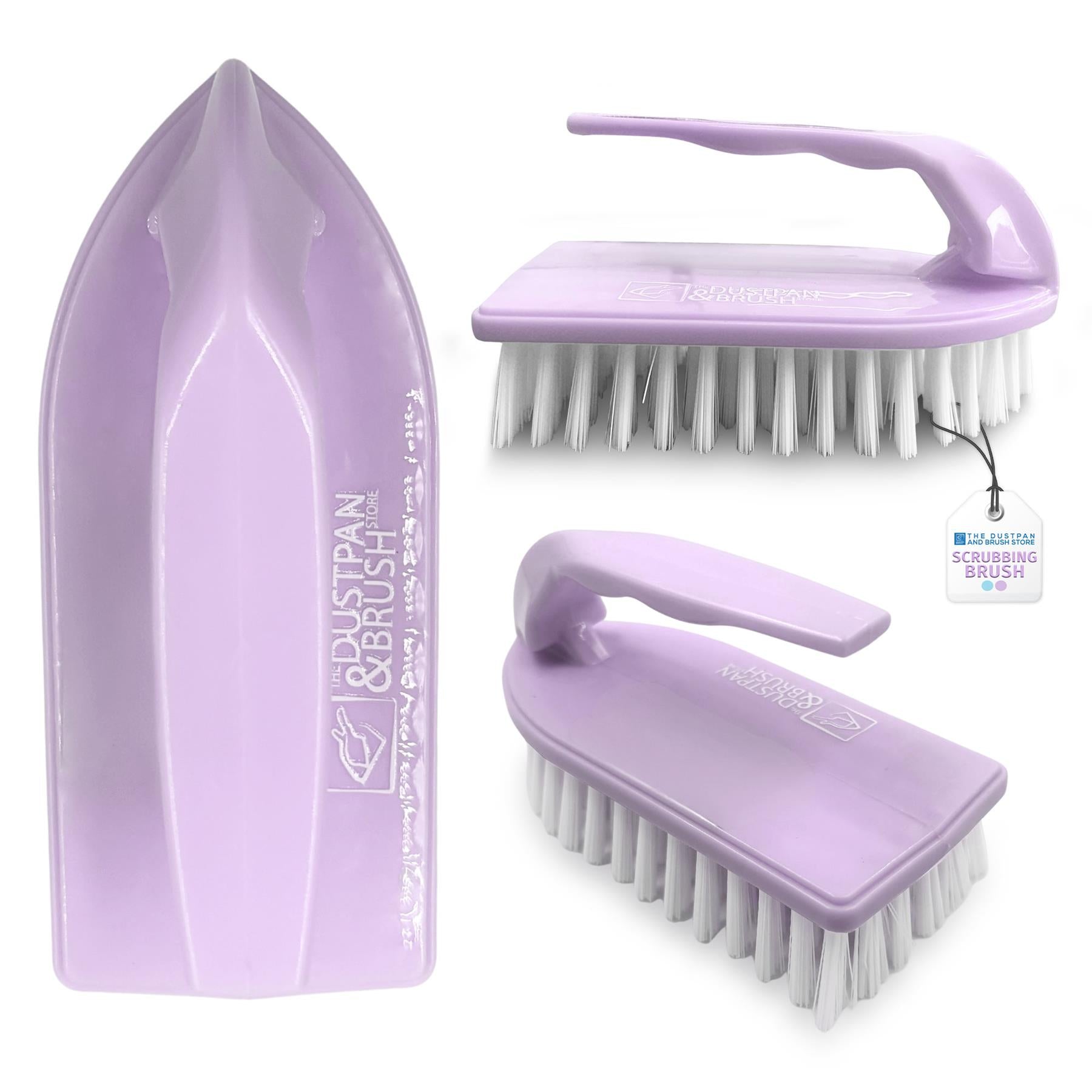 Lilac Iron Scrubbing cleaning brush set with dustpan on a white background