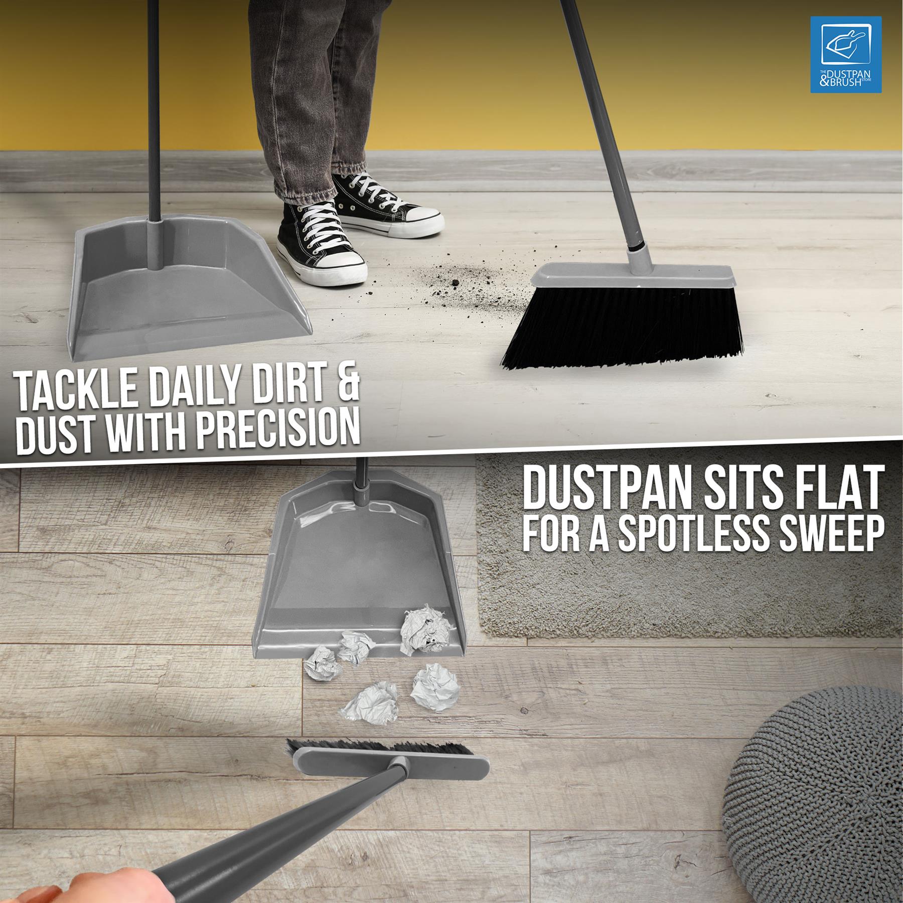 Long Handled Dustpan and Brush Set | Grey Upright Dustpan