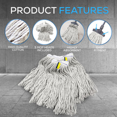 Kentucky Mop Head product features - high quality cotton, highly absorbent and easy fitment. Pack of 5