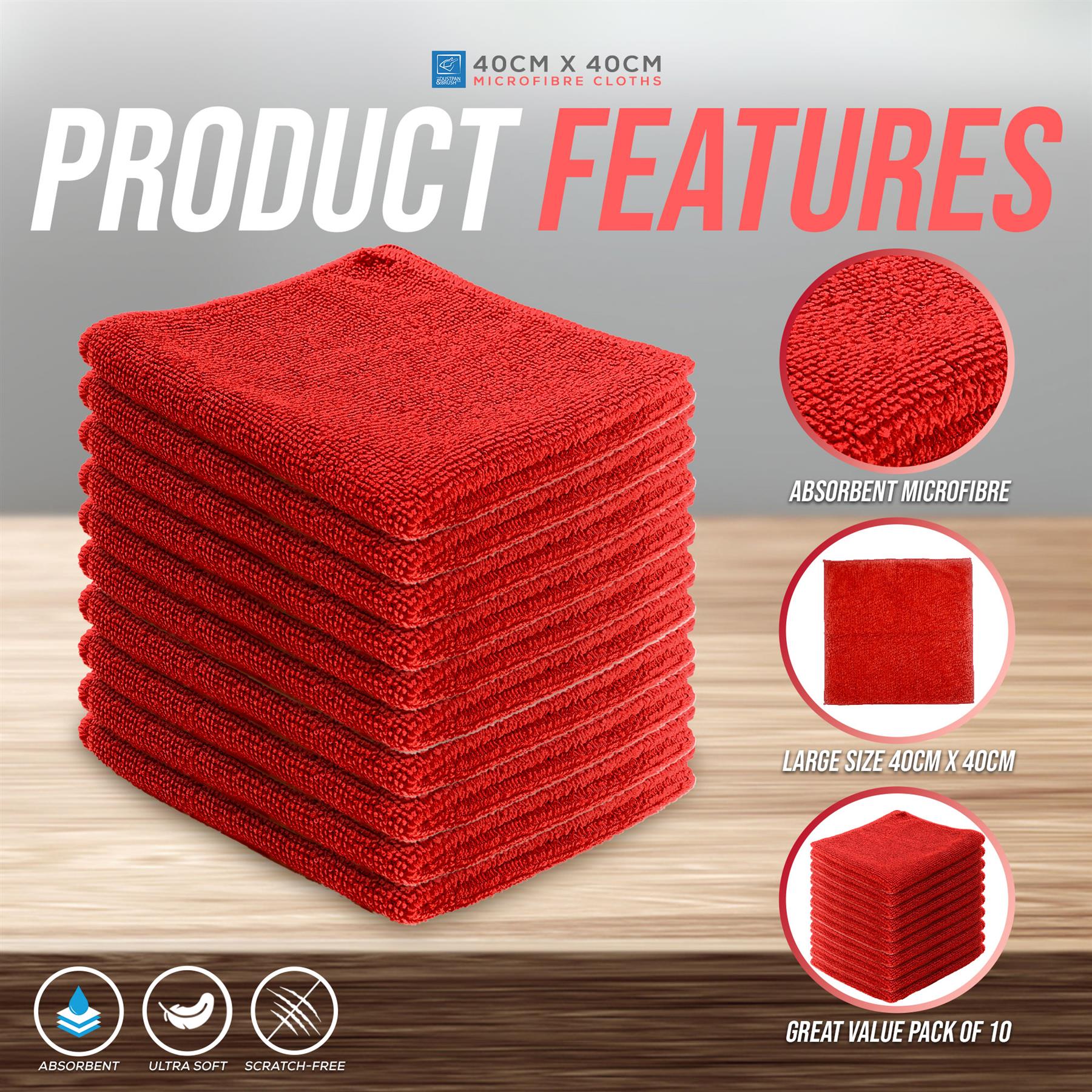 Red Microfibre Cleaning Cloths Pack of 10 | 40cm x 40cm